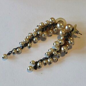 Faux Champagne‎ Pearl Cluster Teardrop Pierced Earrings
